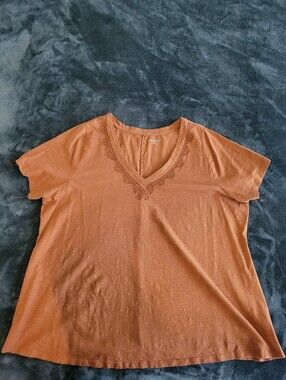 Lane Bryant Burnt Sienna Top With Detail Stitching At Neck